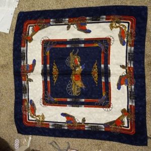 Peacock silk trading company scarf blue gold red and white